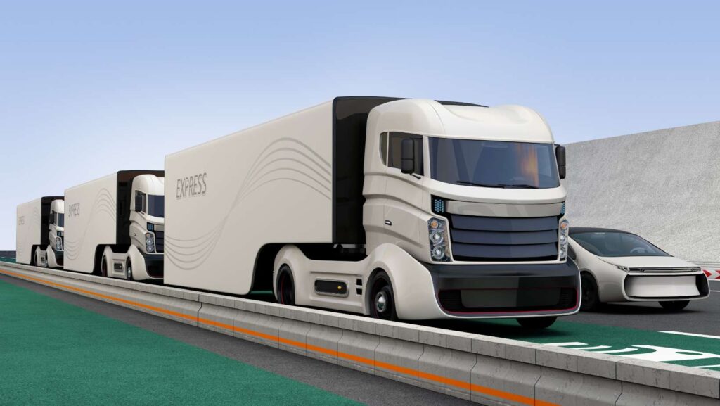 Fleet of autonomous hybrid trucks driving on wireless charging lane