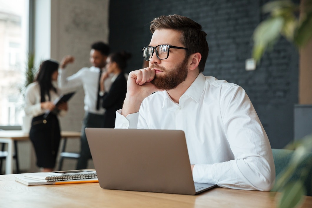 concentrated young caucasian businessman